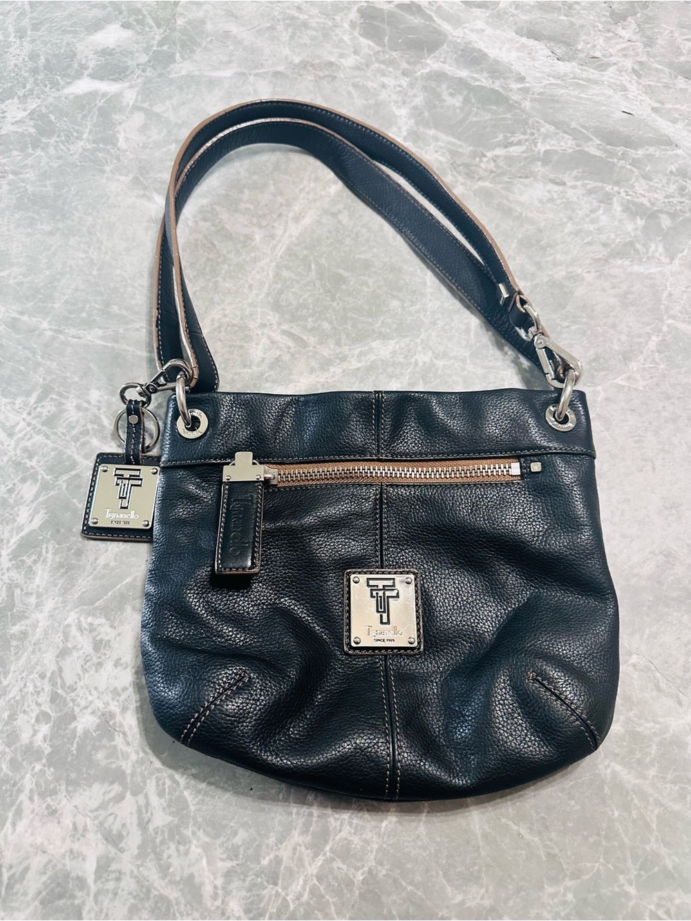 Tignanello Black Nappa Leather Bucket Shoulder Purse Ladies Handbag